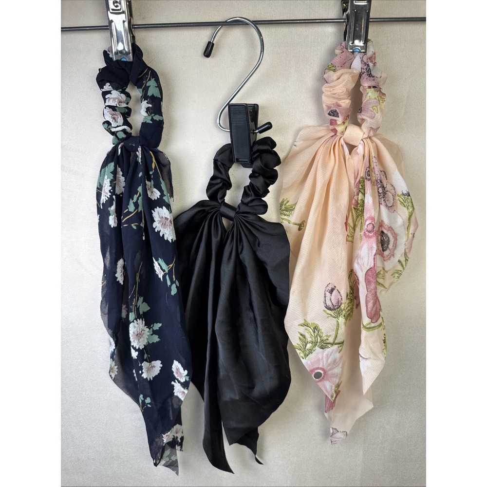 3 Print&Solid Scarf Hair Scrunchie Elastic Ribbon Bow Tie Women‎ Ponytail Holder